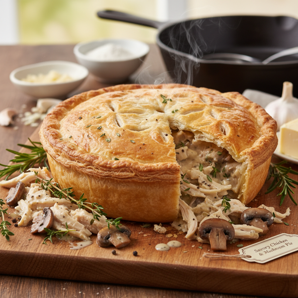 Savory Chicken and Mushroom Puff Pastry Pie recipe