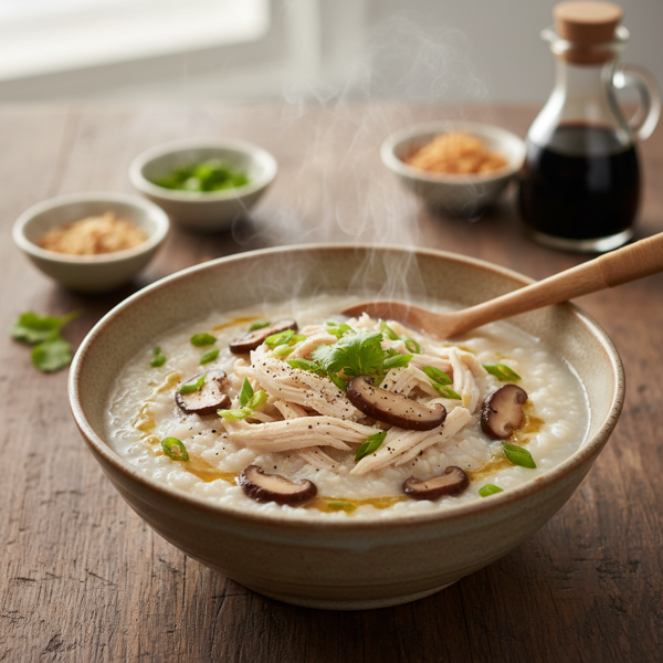 Savory Chicken and Mushroom Rice Congee recipe