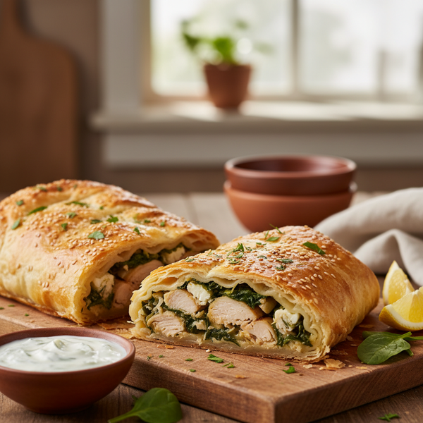 Savory Chicken and Spinach Phyllo Strudel recipe