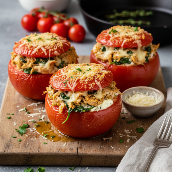 Savory Chicken and Spinach Stuffed Tomatoes recipe