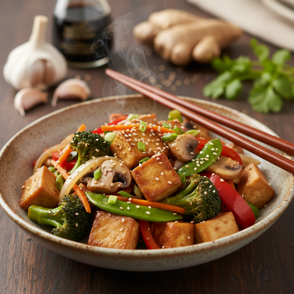 Savory Chicken and Tofu Veggie Stir Fry recipe
