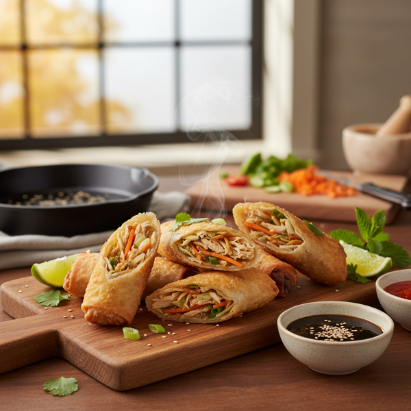 Savory Chicken and Vegetable Egg Rolls recipe