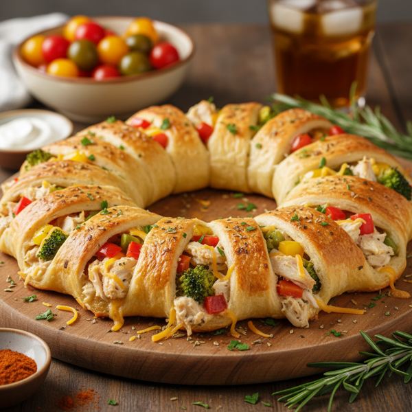 Savory Chicken and Veggie Crescent Wreath recipe