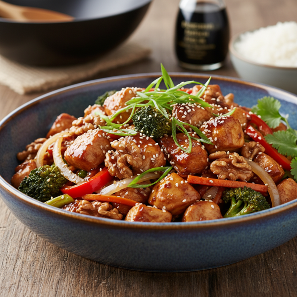 Savory Chicken and Walnut Stir-Fry recipe