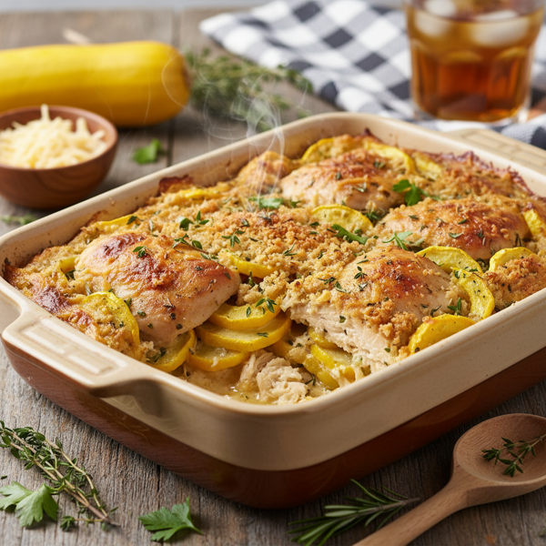 Savory Chicken and Yellow Squash Casserole recipe