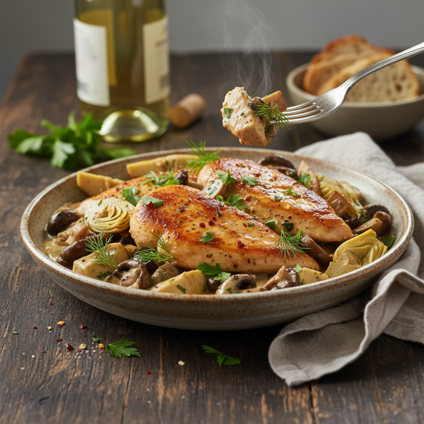 Savory Chicken with Artichoke Hearts and Sautéed Mushrooms recipe