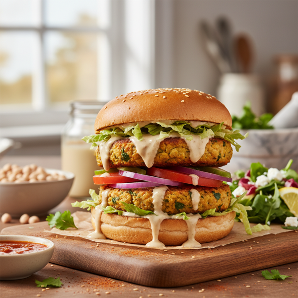 Savory Chickpea & Tahini Burgers recipe