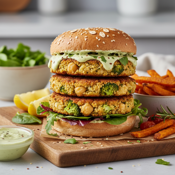 Savory Chickpea and Broccoli Quinoa Burgers recipe