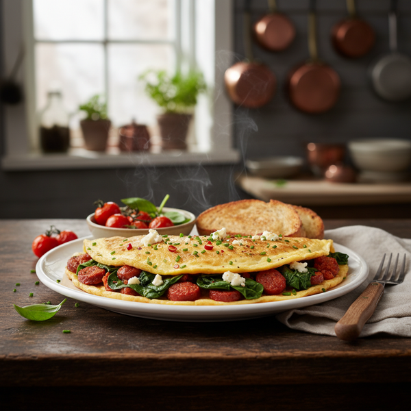 Savory Chorizo and Spinach Gourmet Omelet recipe