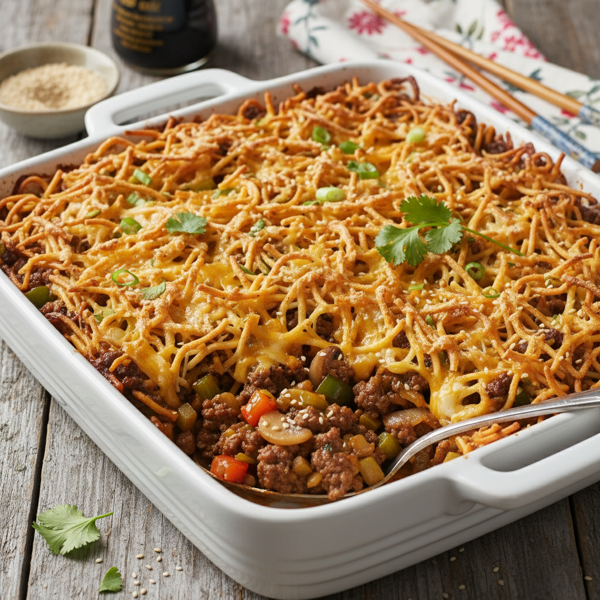 Savory Chow Mein Hamburger Casserole recipe