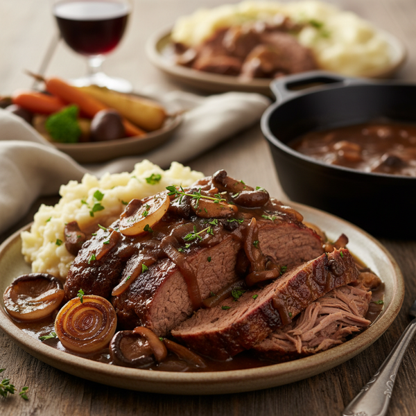 Savory Chuck Roast with Rich Onion and Mushroom Gravy recipe