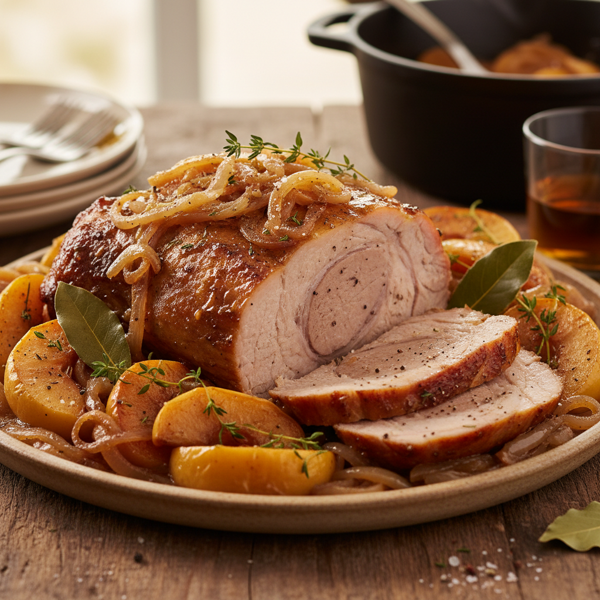Savory Cider-Braised Pork Shoulder with Caramelized Onions and Apples recipe