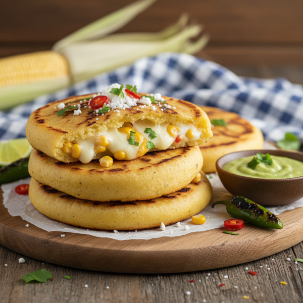 Savory Corn and Cheese Arepas recipe