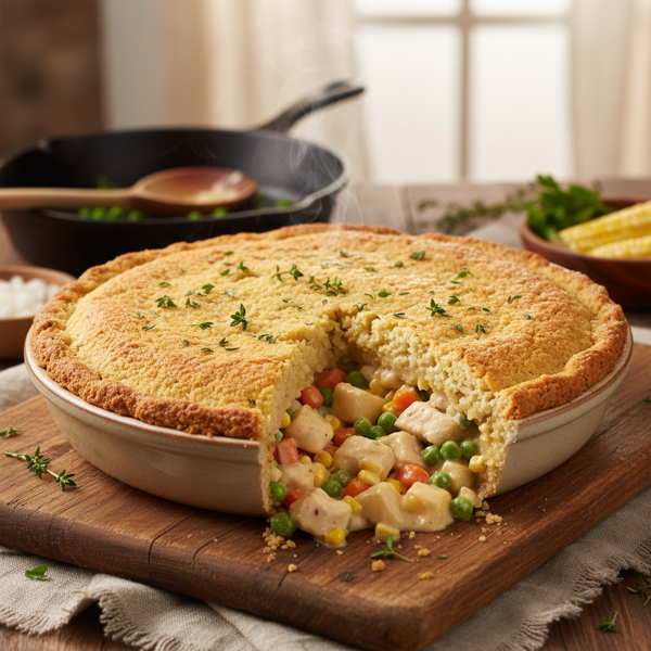 Savory Cornbread Chicken Pot Pie recipe