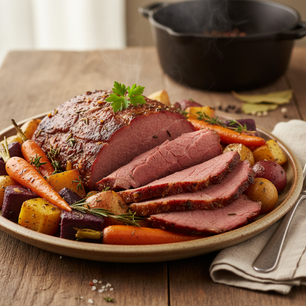 Savory Corned Beef Brisket with Seasonal Root Vegetables recipe