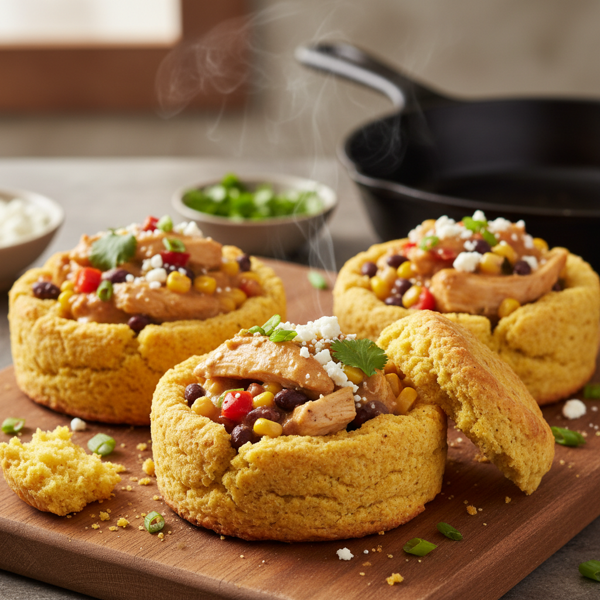 Savory Cornmeal Biscuit Bowls recipe