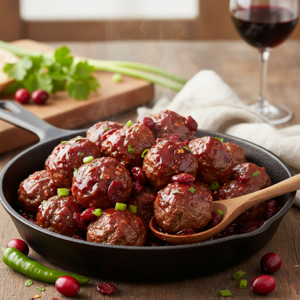 Savory Cranberry-Chili Glazed Meatballs recipe