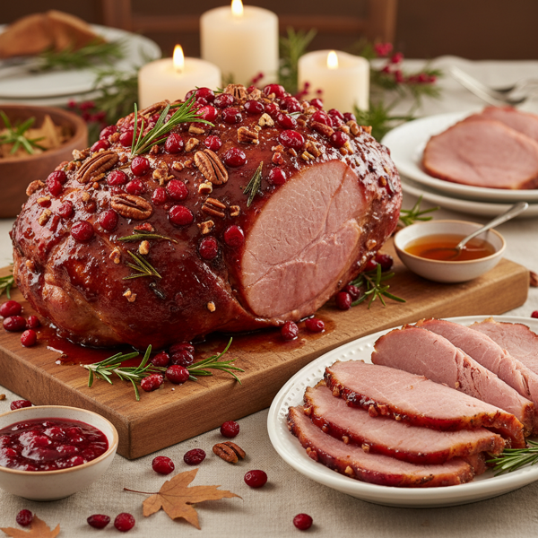 Savory Cranberry Maple Glazed Ham recipe