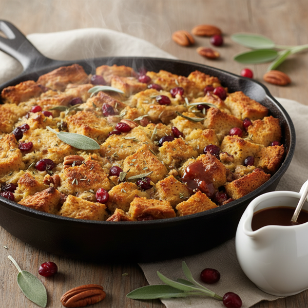 Savory Cranberry, Pecan, and Sage Stuffing recipe