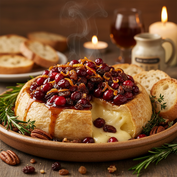 Savory Cranberry Rum Baked Brie recipe