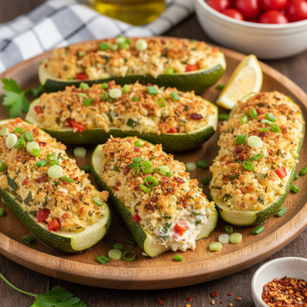 Savory Cream Cheese-Stuffed Zucchini Boats recipe