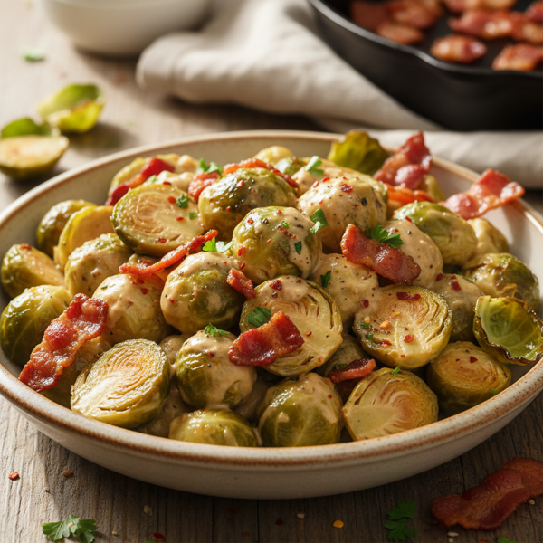 Savory Creamed Brussels Sprouts with Bacon recipe