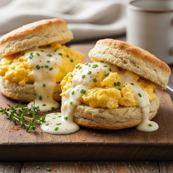 Savory Creamed Eggs on Flaky Buttermilk Biscuits recipe