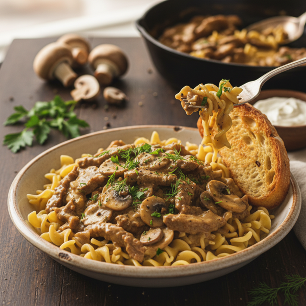 Savory Creamy Beef Stroganoff recipe