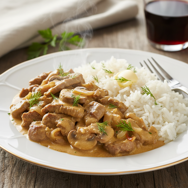 Savory Creamy Beef Stroganoff with Rice recipe