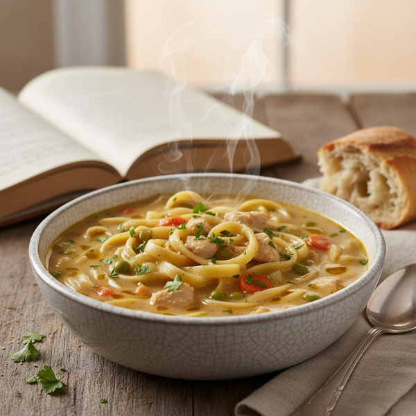 Savory Creamy Chicken Fettuccine Soup recipe