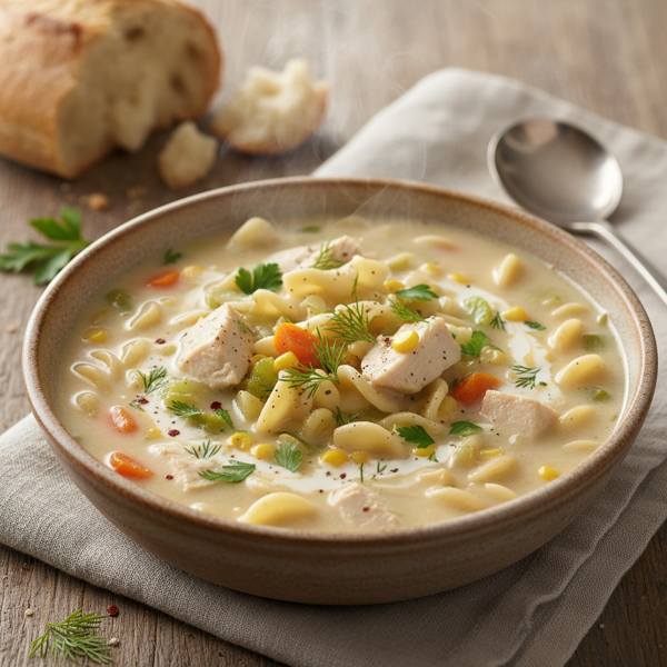 Savory Creamy Chicken Noodle Soup recipe