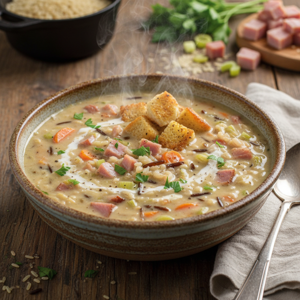 Savory Creamy Ham and Wild Rice Soup recipe