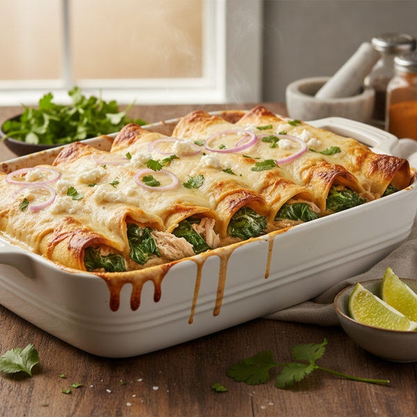 Savory Creamy Turkey and Spinach Enchiladas recipe