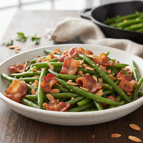 Savory Crispy Bacon & Almond Green Beans recipe