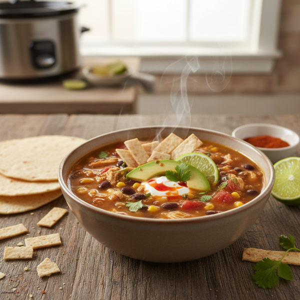 Savory Crock Pot Chicken Tortilla Soup recipe