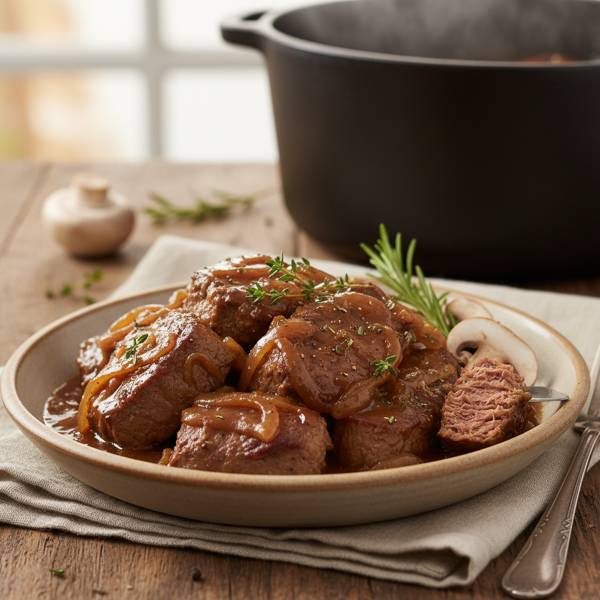 Savory Crock Pot Cube Steak with Rich Onion Gravy recipe