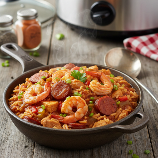 Savory Crock Pot Shrimp and Sausage Jambalaya recipe