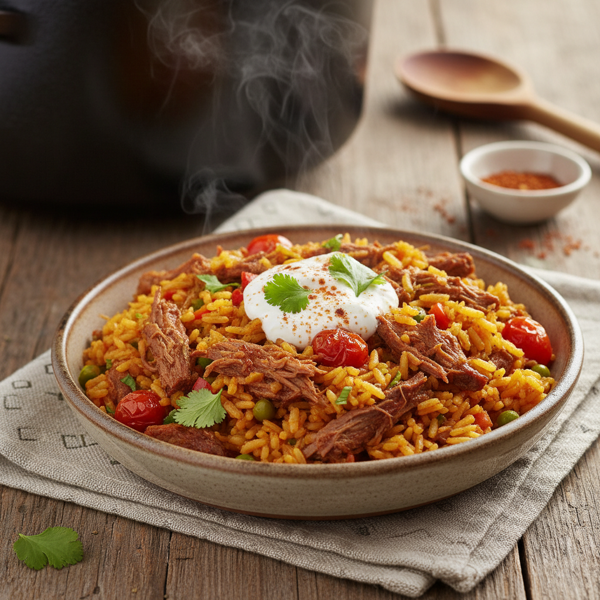 Savory Crock Pot Spanish Beef and Rice recipe