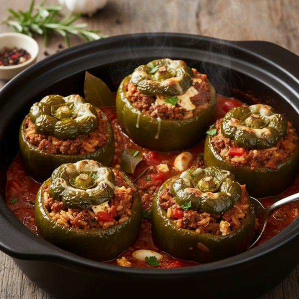 Savory Crock Pot Stuffed Green Bell Peppers with Lamb recipe
