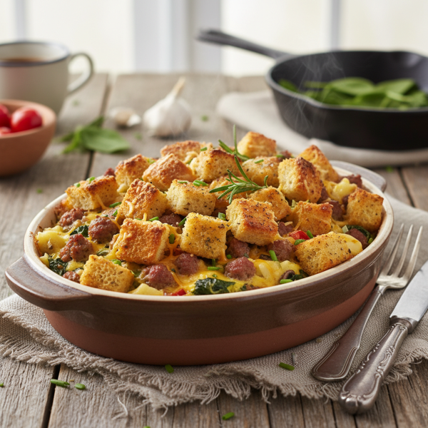 Savory Crouton & Sausage Breakfast Casserole recipe