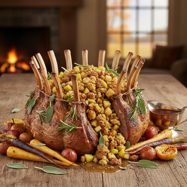 Savory Crown Roast of Lamb with Apple-Sage Stuffing recipe