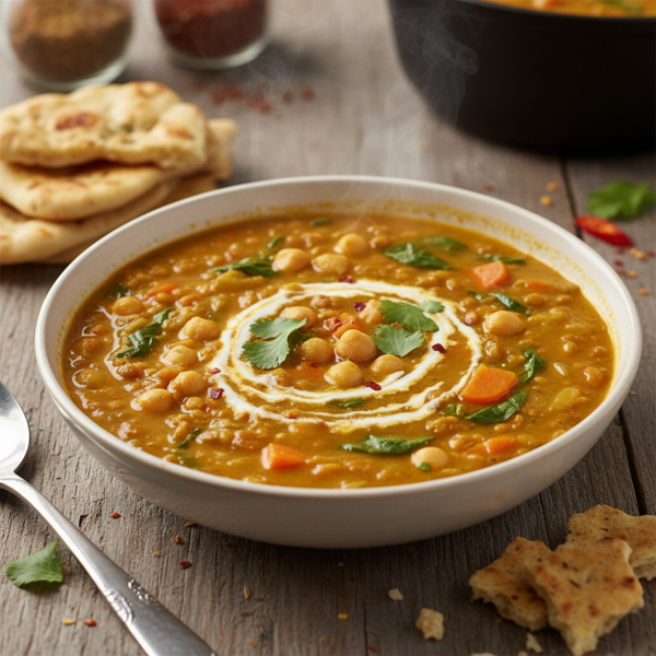 Savory Curried Lentil and Chickpea Soup recipe