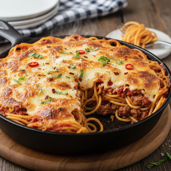Savory Deep Dish Spaghetti Bake recipe