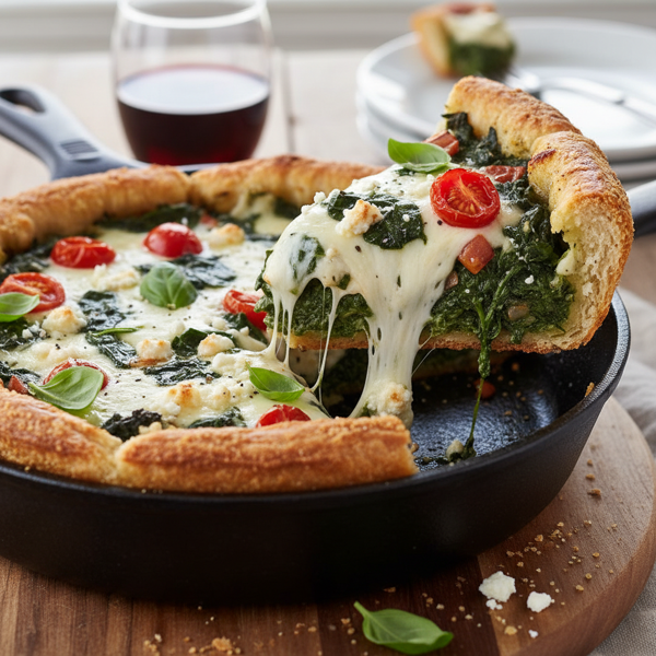 Savory Deep Dish Spinach & Mozzarella Pizza recipe