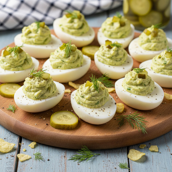 Savory Dill Pickle Deviled Eggs recipe