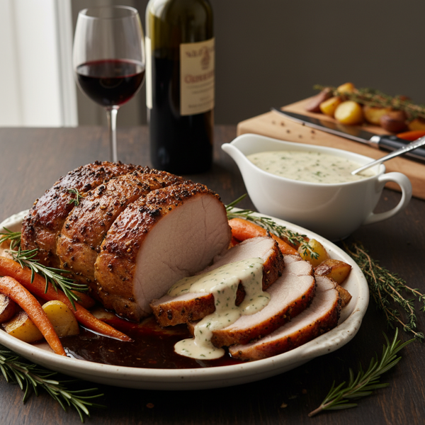 Savory Drunken Pork Roast with Creamy Wine Gravy recipe
