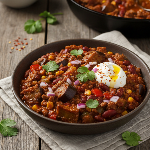 Savory Eggplant and Beef Chili recipe