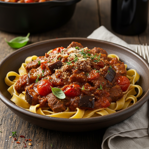 Savory Eggplant and Beef Ragu recipe