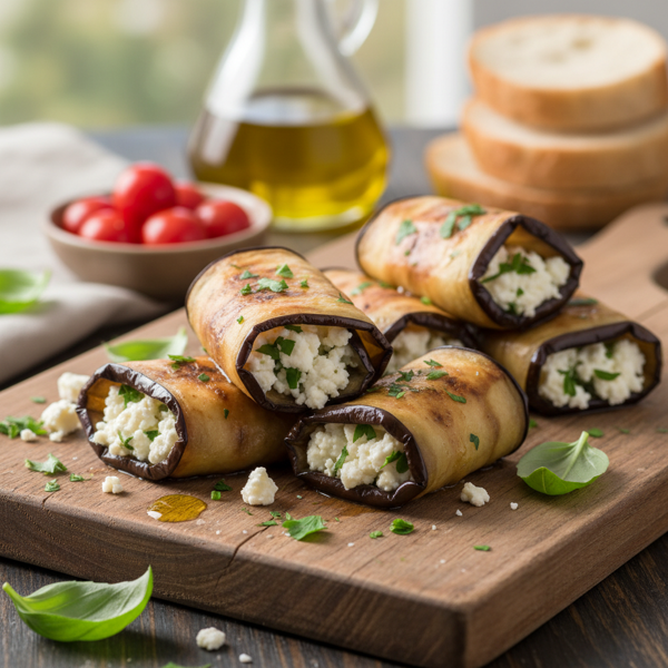 Savory Eggplant and Feta Roll-Ups with Basil recipe