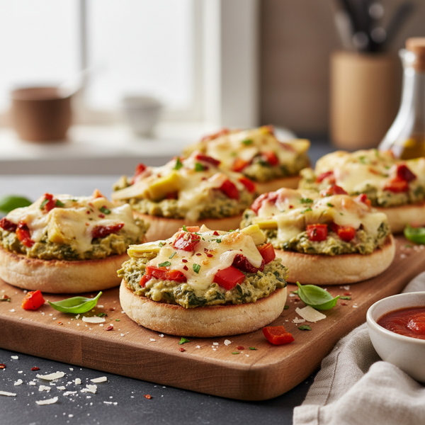 Savory English Muffin Artichoke Pizzas recipe